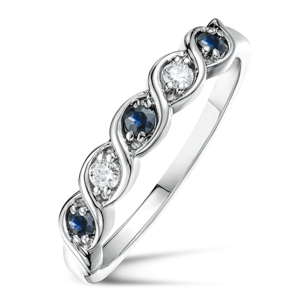 Sapphire 2.25 x 2.25mm And Diamond 925 Sterling Silver Ring